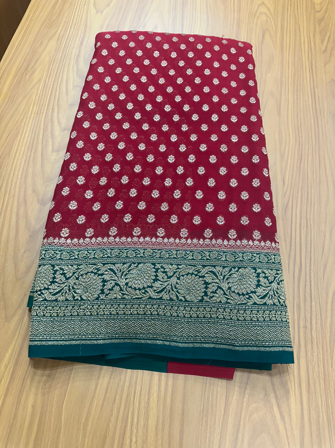 Red and green pure khaddi Georgette sarees