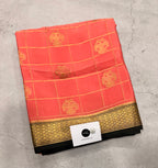 Pastel pink checks pure Mysore silk crepe saree