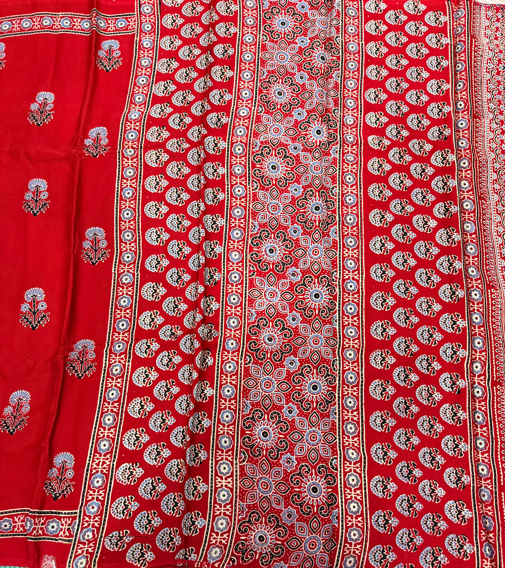 Bright Red pure Ajrak dola sarees
