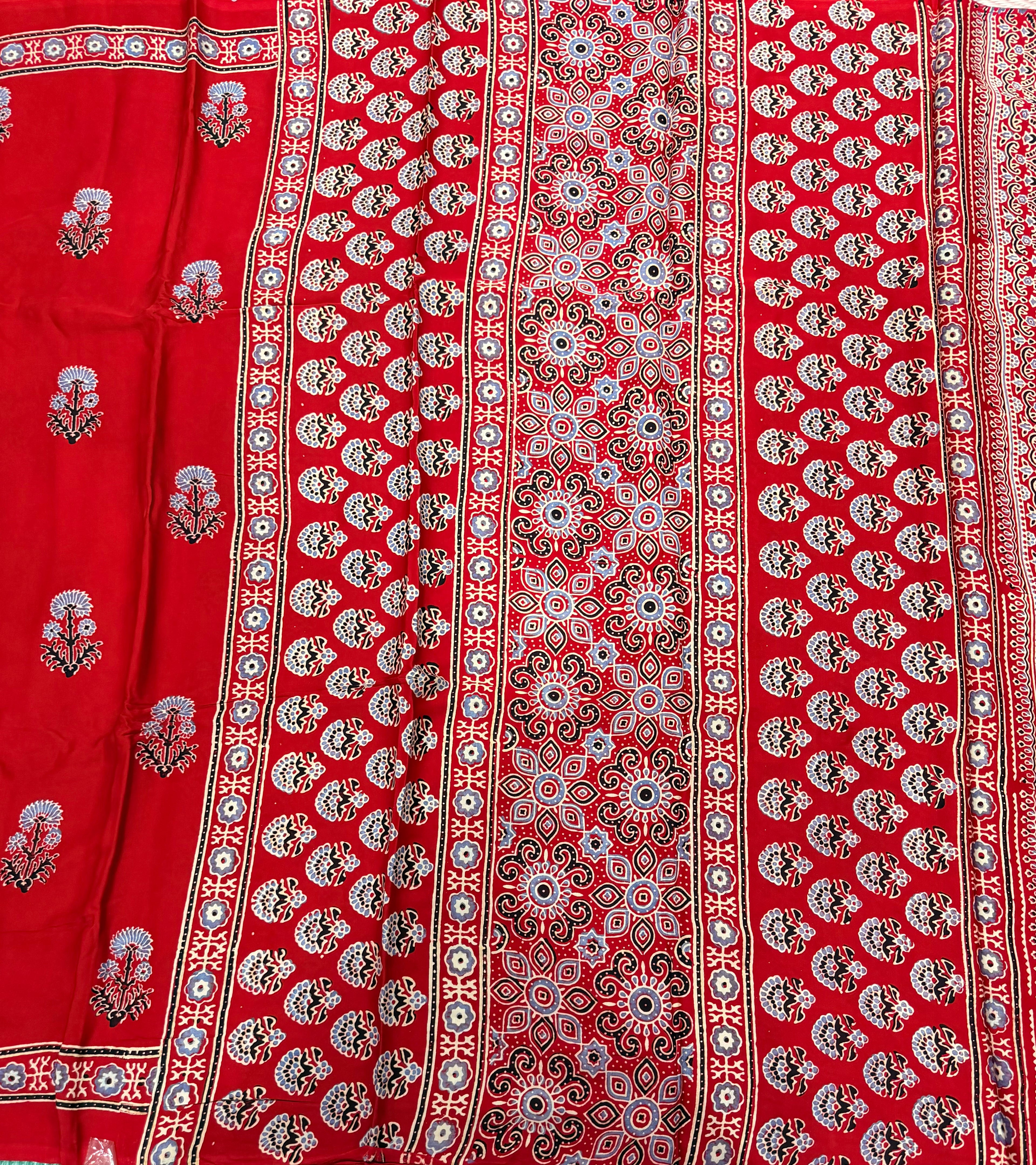 Bright Red pure Ajrak dola sarees