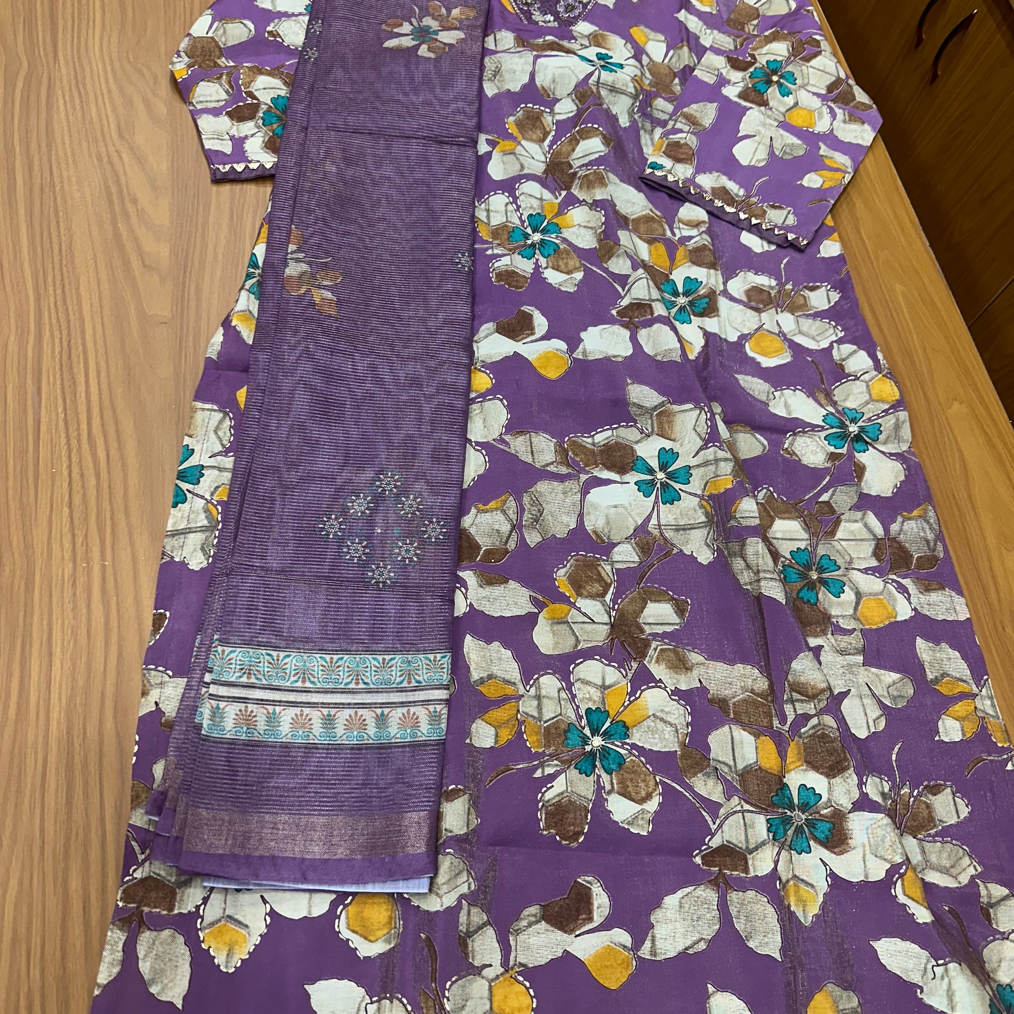 Lavender Pure chanderi Kurtha set
