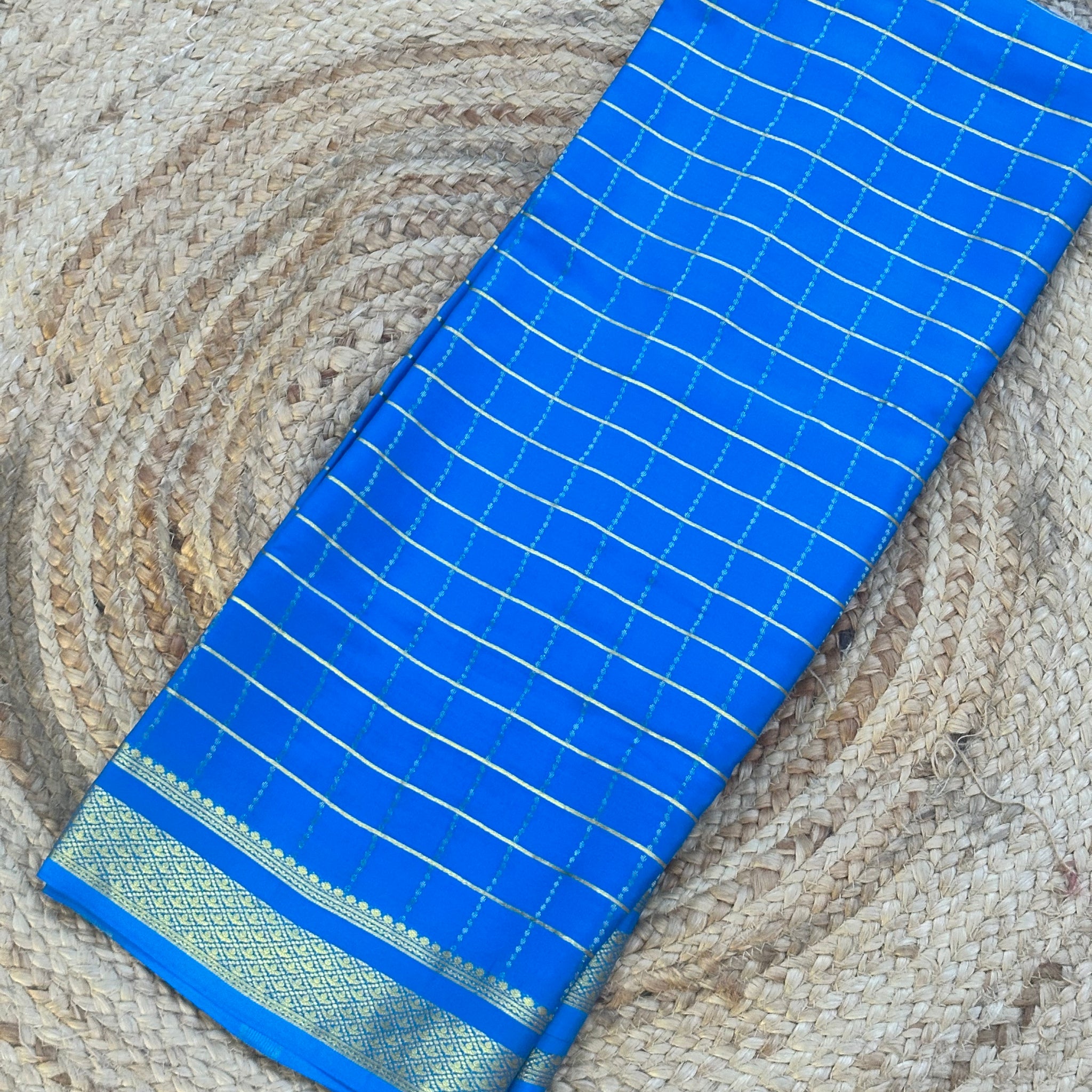 Sky blue checks pattern pure crepe Mysore Silk sarees