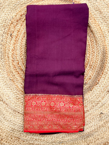 Plain Crepe Banarasi Pure Wine with Red