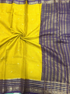 Yellow contrast border checks Dola crepe saree