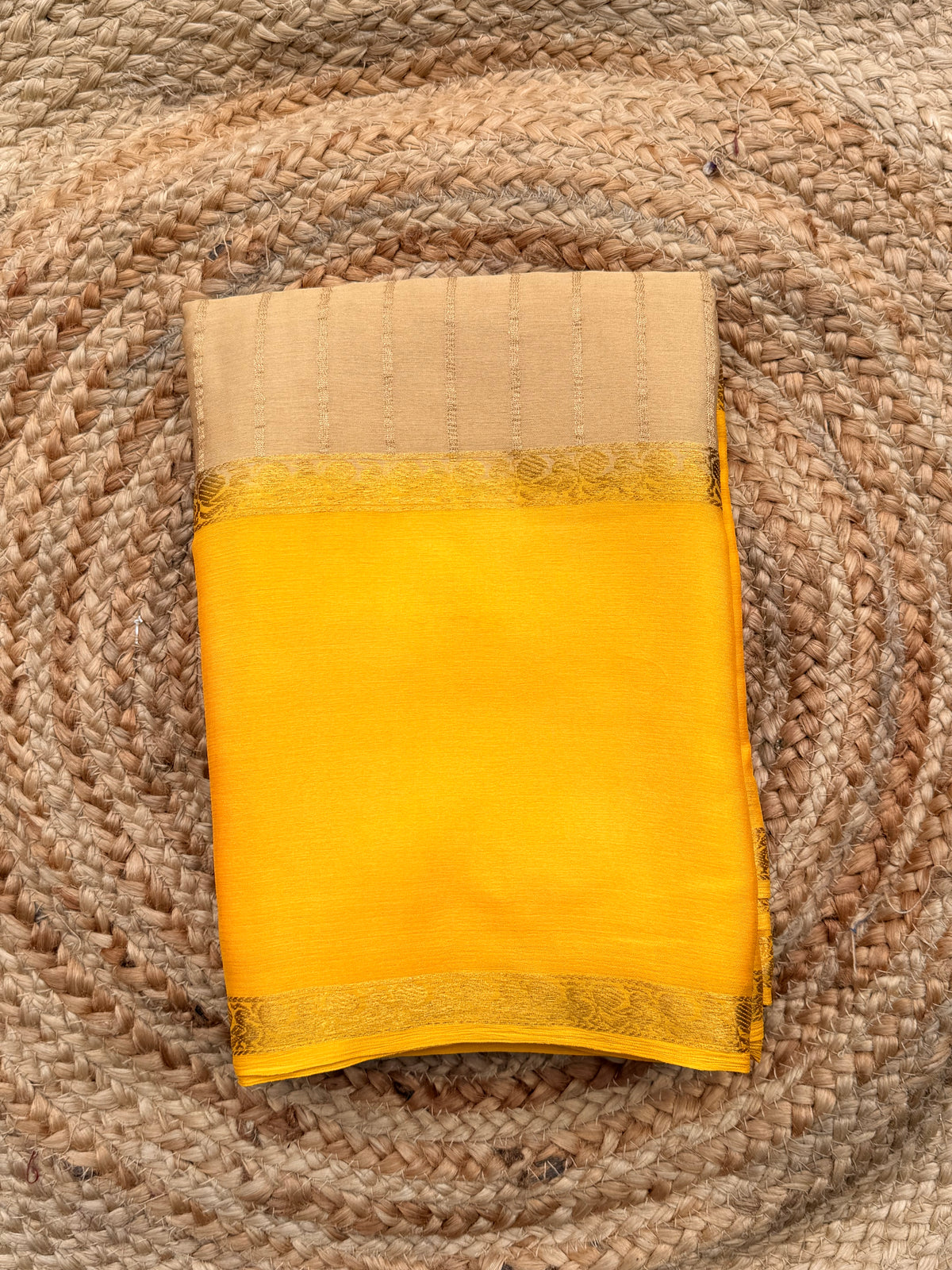 Golden chikku with mustard colour pure wrinkle crepe silk certified