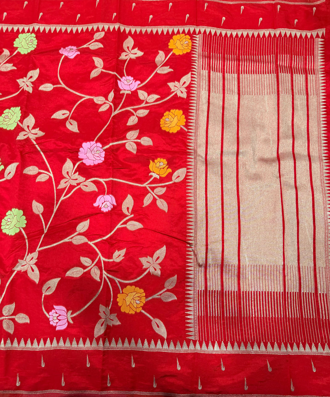 Red temple border tusser Paithani saree