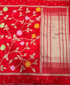 Red temple border tusser Paithani saree