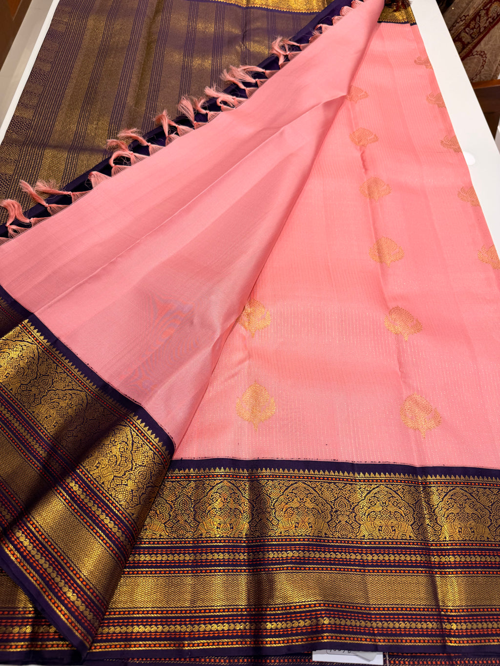 Pastel pink with wine pure  Kanjeevaram saree