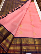 Pastel pink with wine pure  Kanjeevaram saree