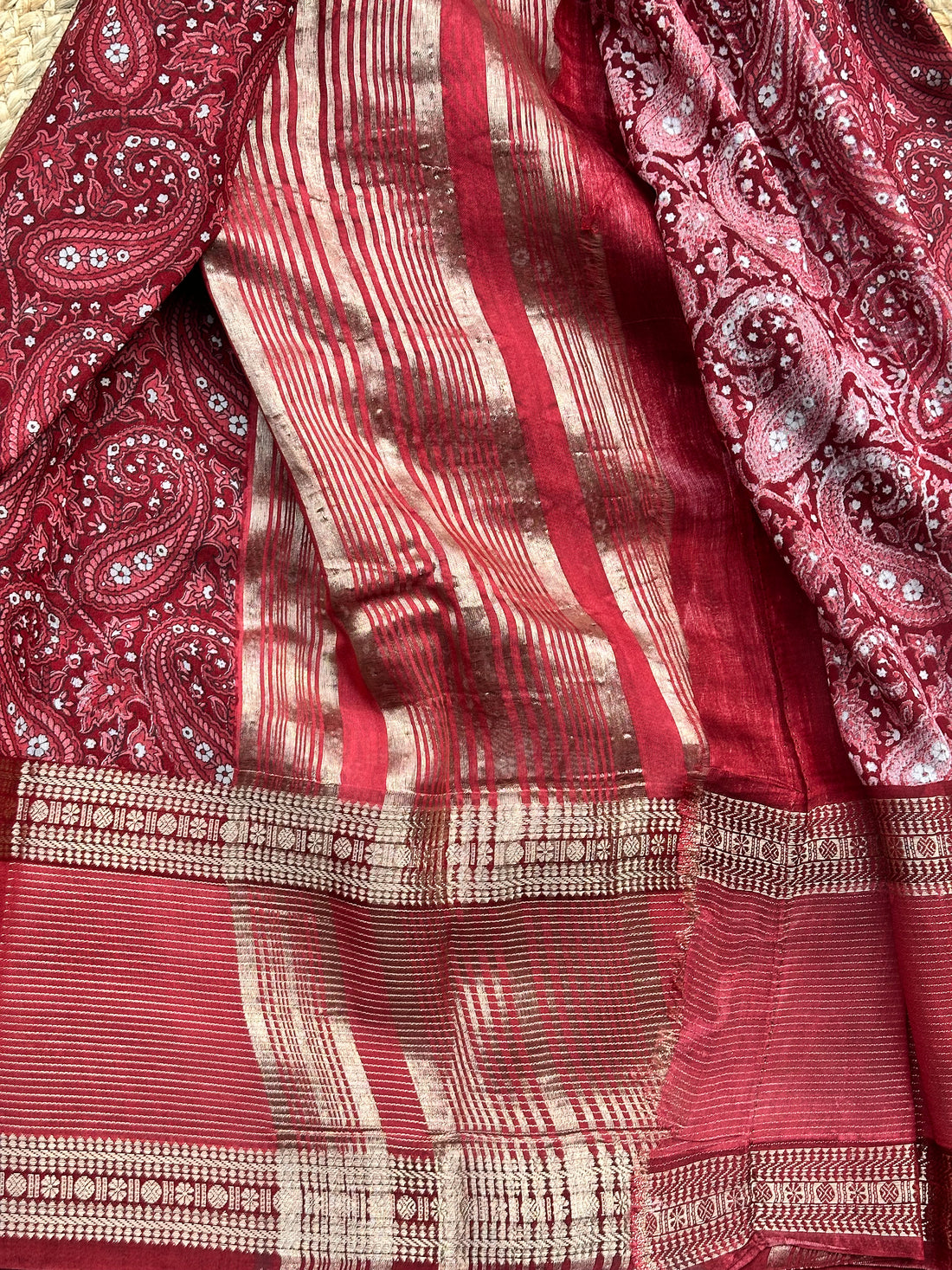 Deep maroon semi digital crepe sarees