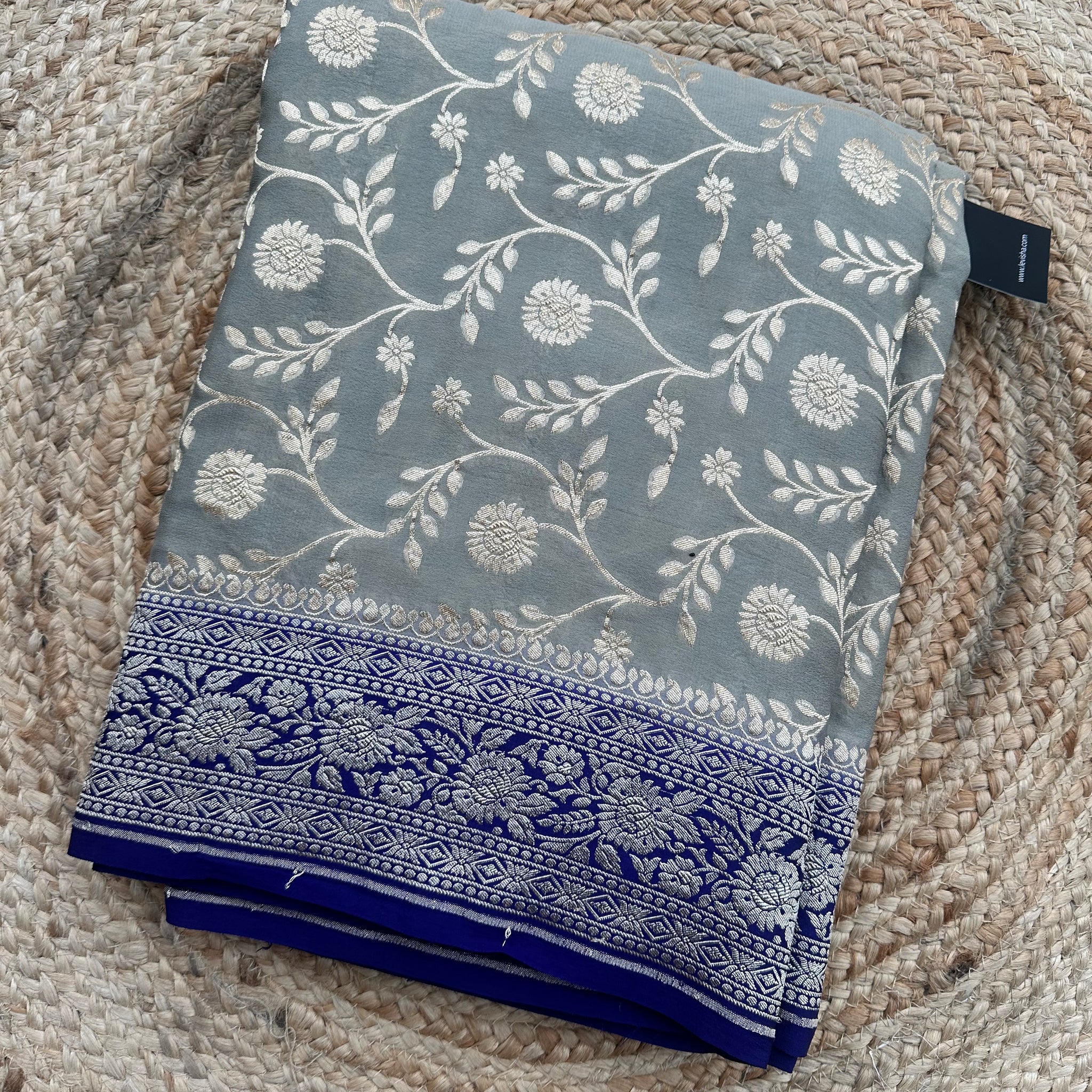 Grey with purple pure crepe Banaras