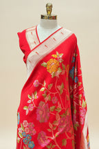 Red Meena work Tussar saree paithani border saree