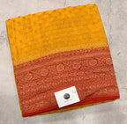 Mustard yellow pure benarasi crepe silk saree