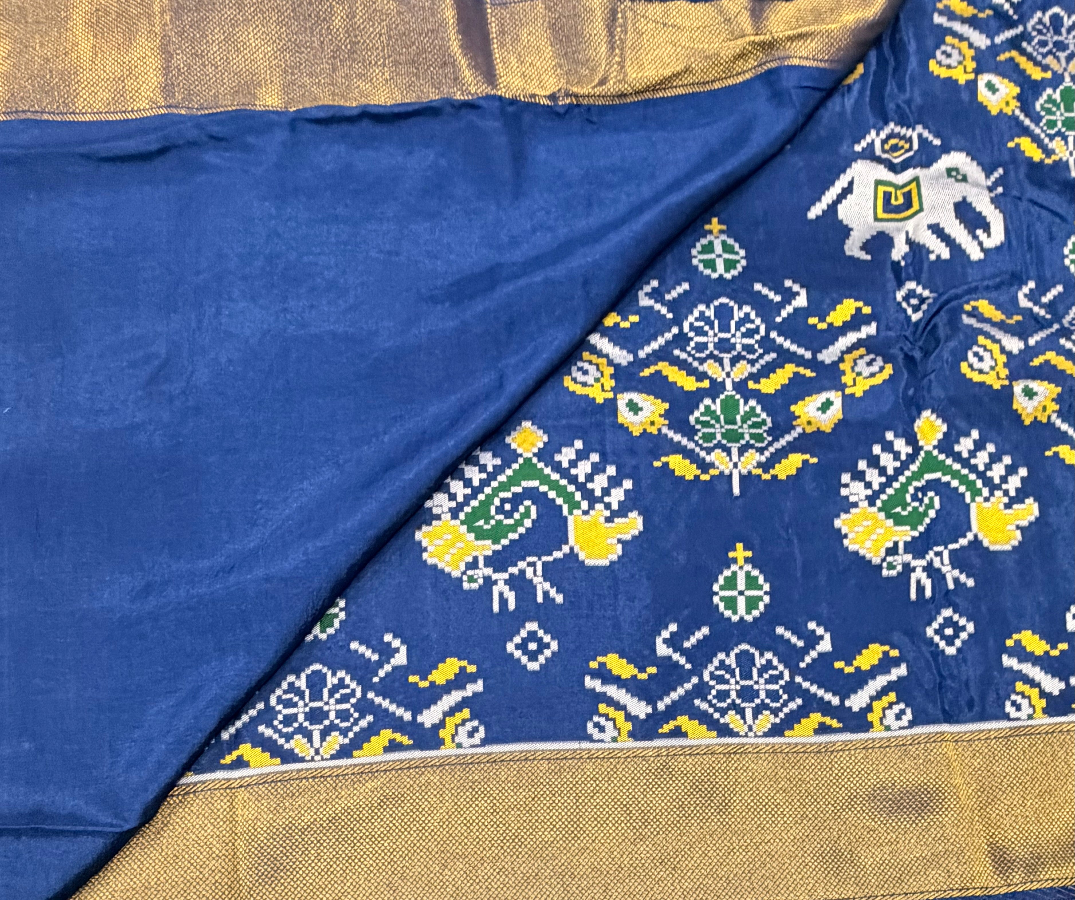 Blue small border tusser Paithani saree