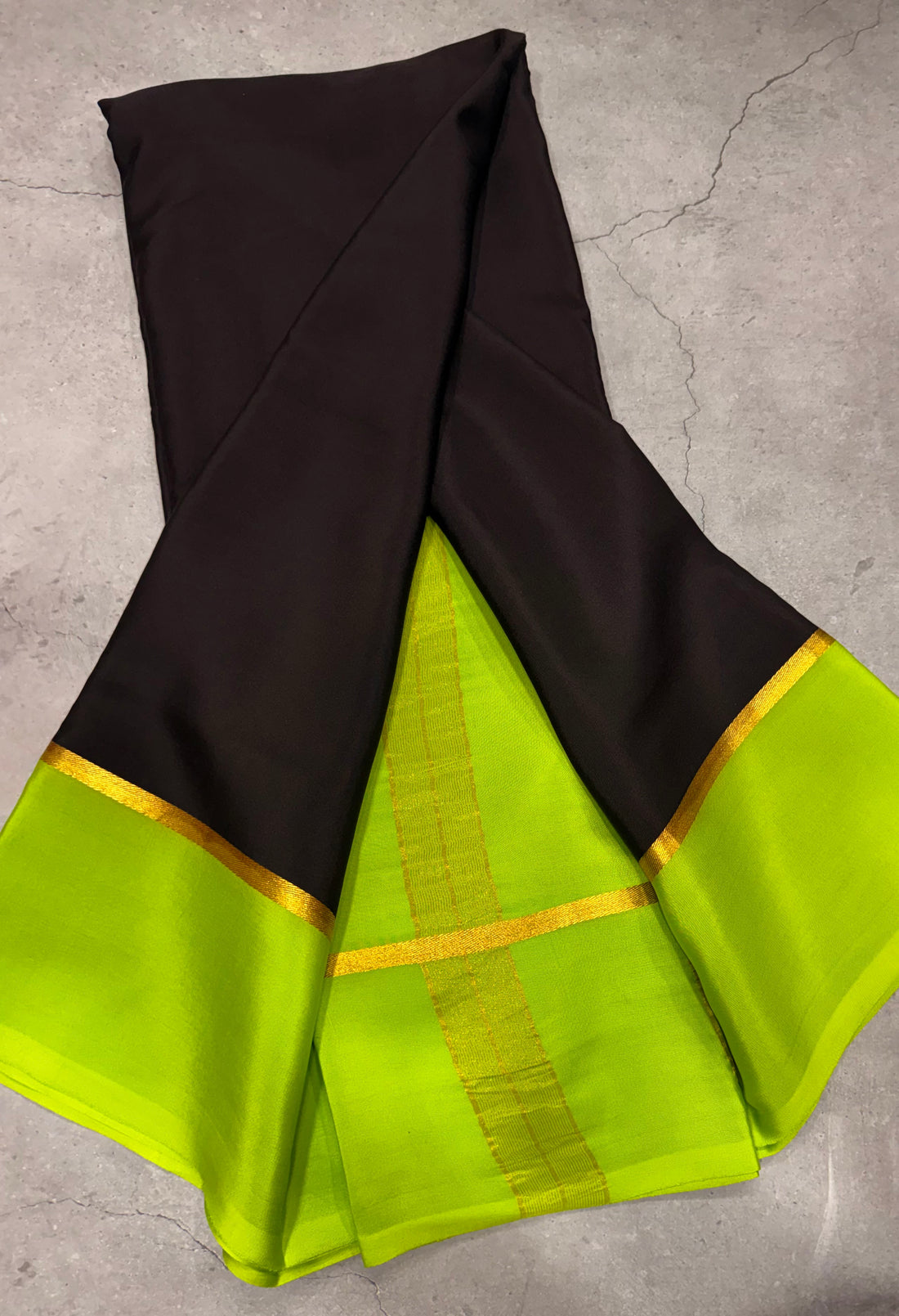 Black contrast border pure Mysore silk crepe saree