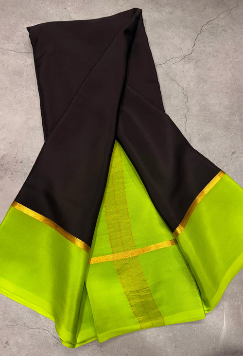 Black contrast border pure Mysore silk crepe saree