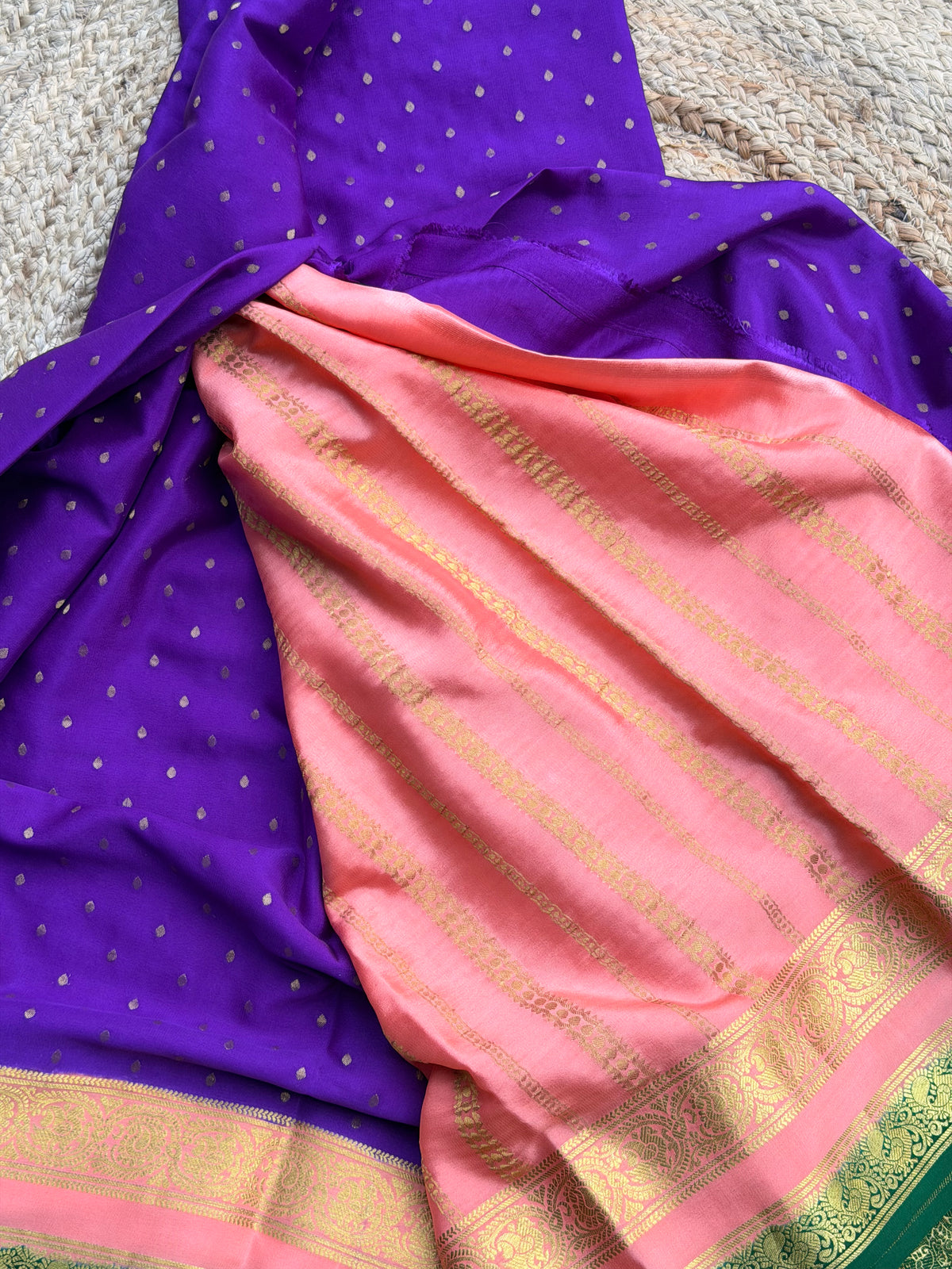 Purple and peach thousand butta pure crepe Banaras