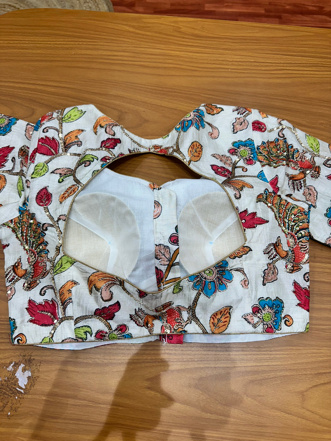 White Crepe kalamkari blouse