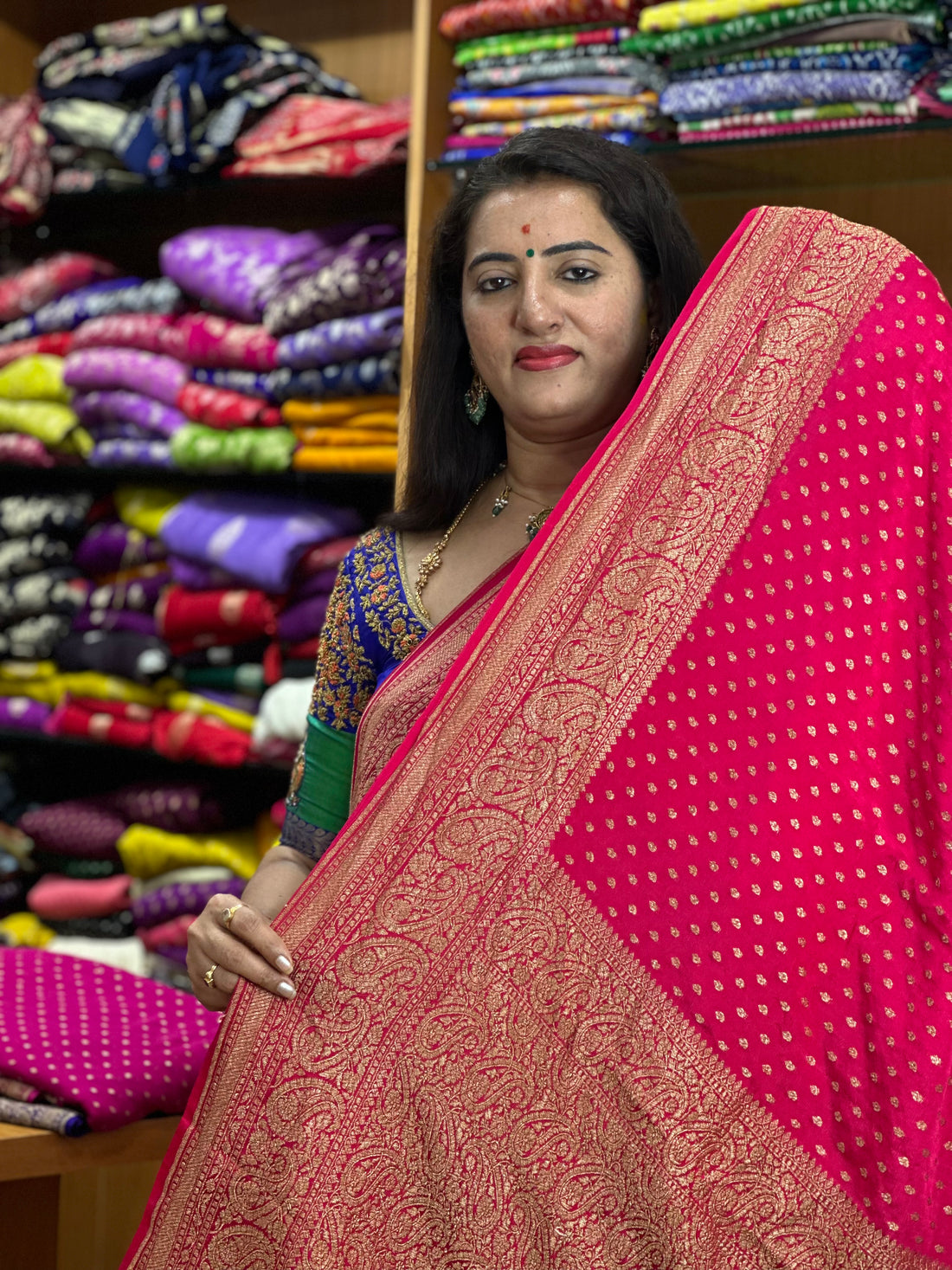Strawberry pink pure crepe Banaras silk sarees