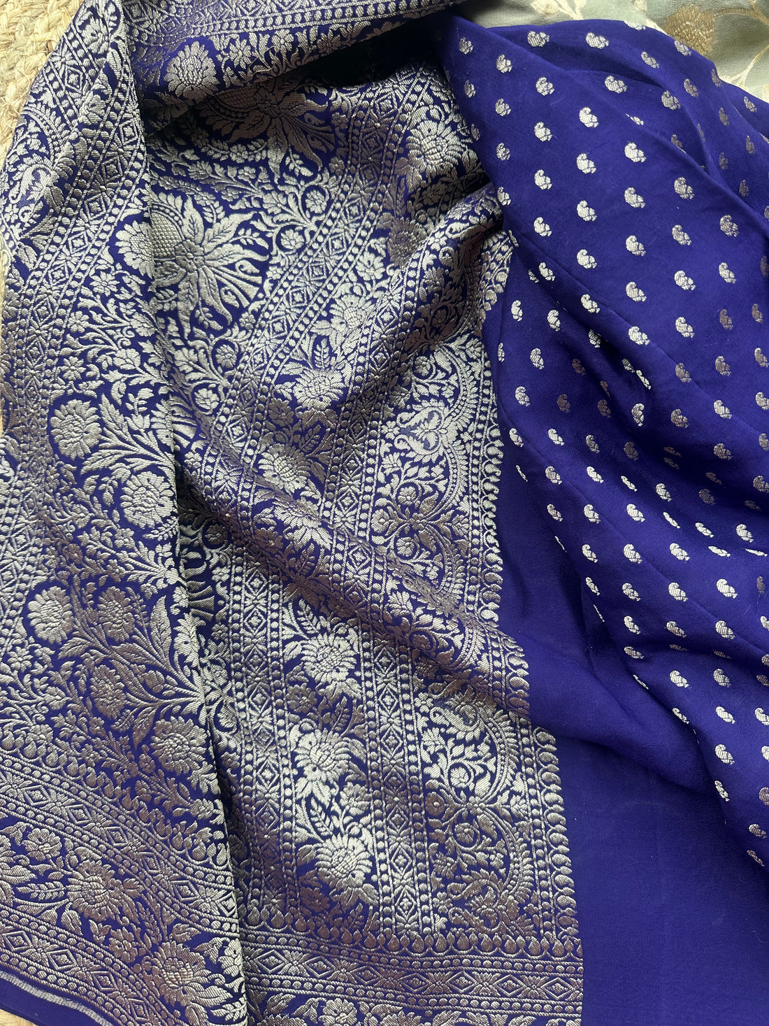 Grey with purple pure crepe Banaras
