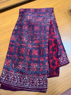 Maroon ajrak mirror work with tissue pallu