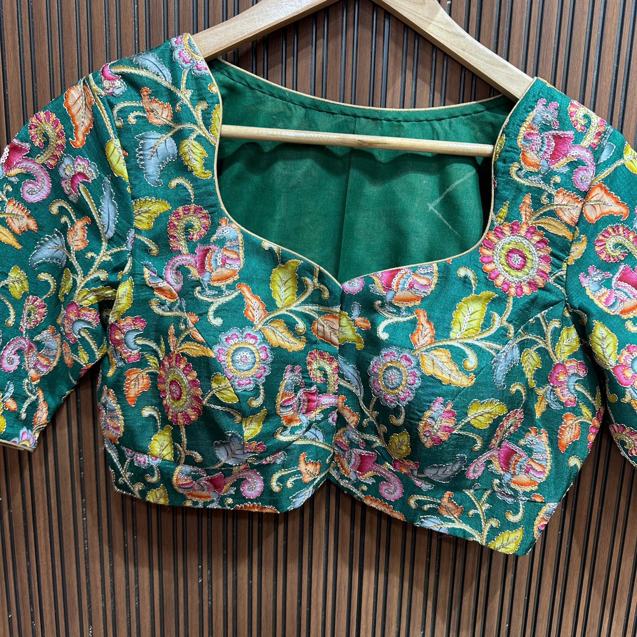 Green kalamkari stiched blouse L to XXL size