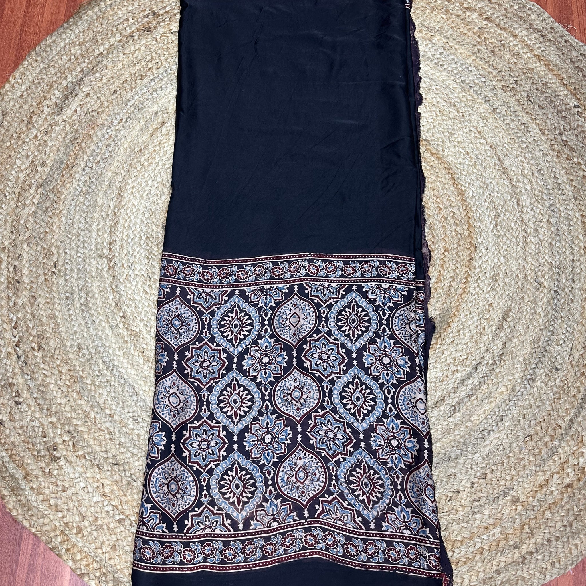 Black and blue pure Ajrak modal silk sarees celebrity inspired collection