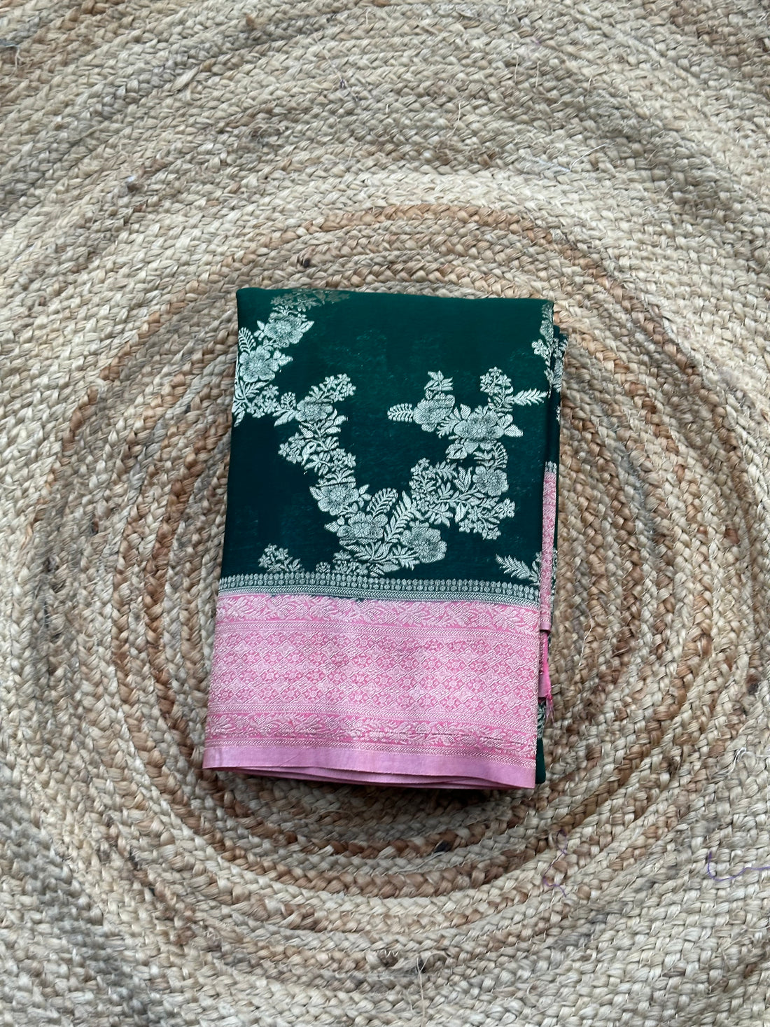 Deep green with peach crushed georgette