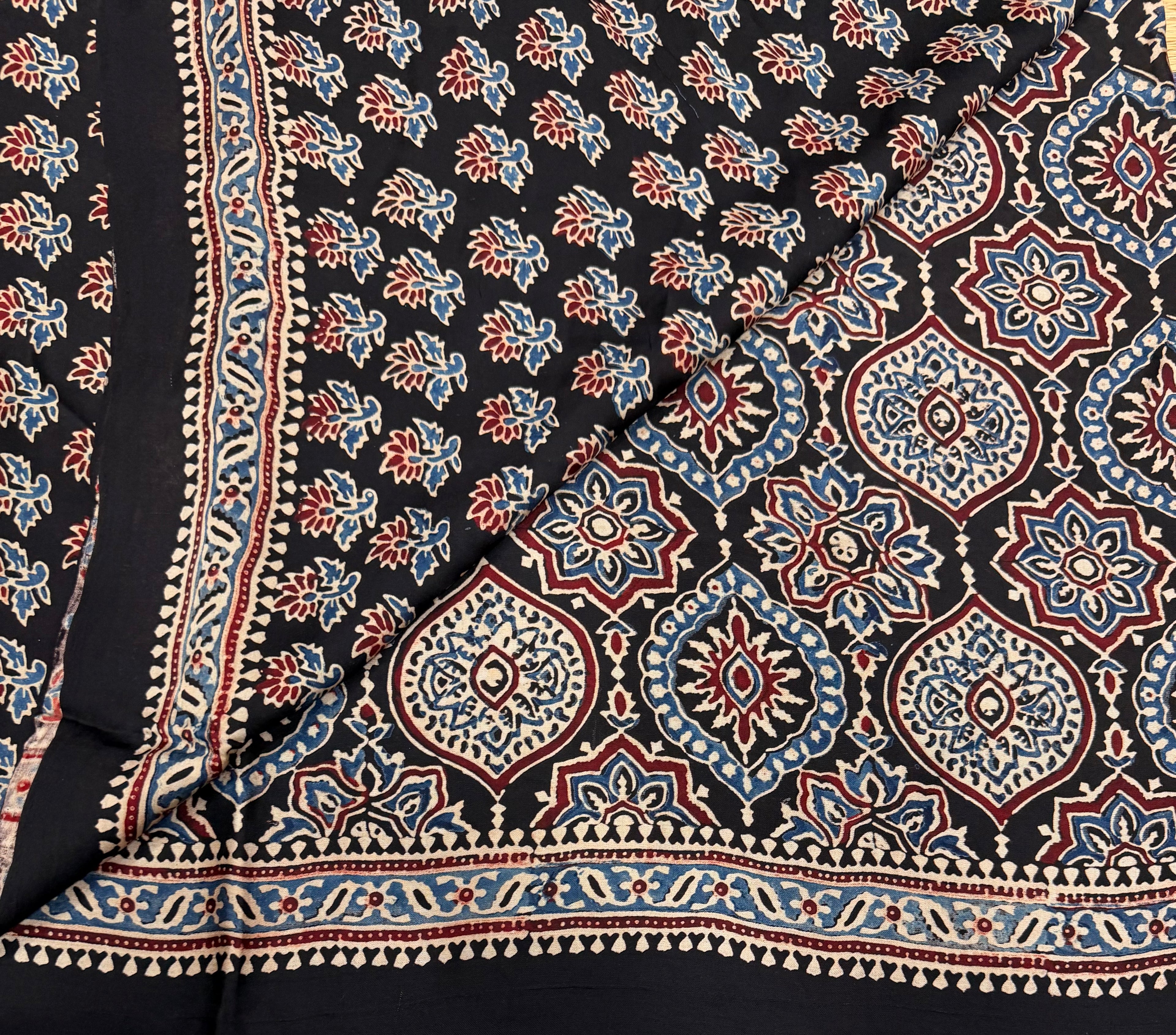 Black  pure Ajrak dola sarees