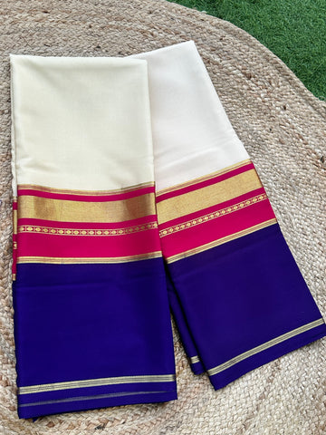 Half white pink and purple 3D pure crepe Mysore Silk sarees