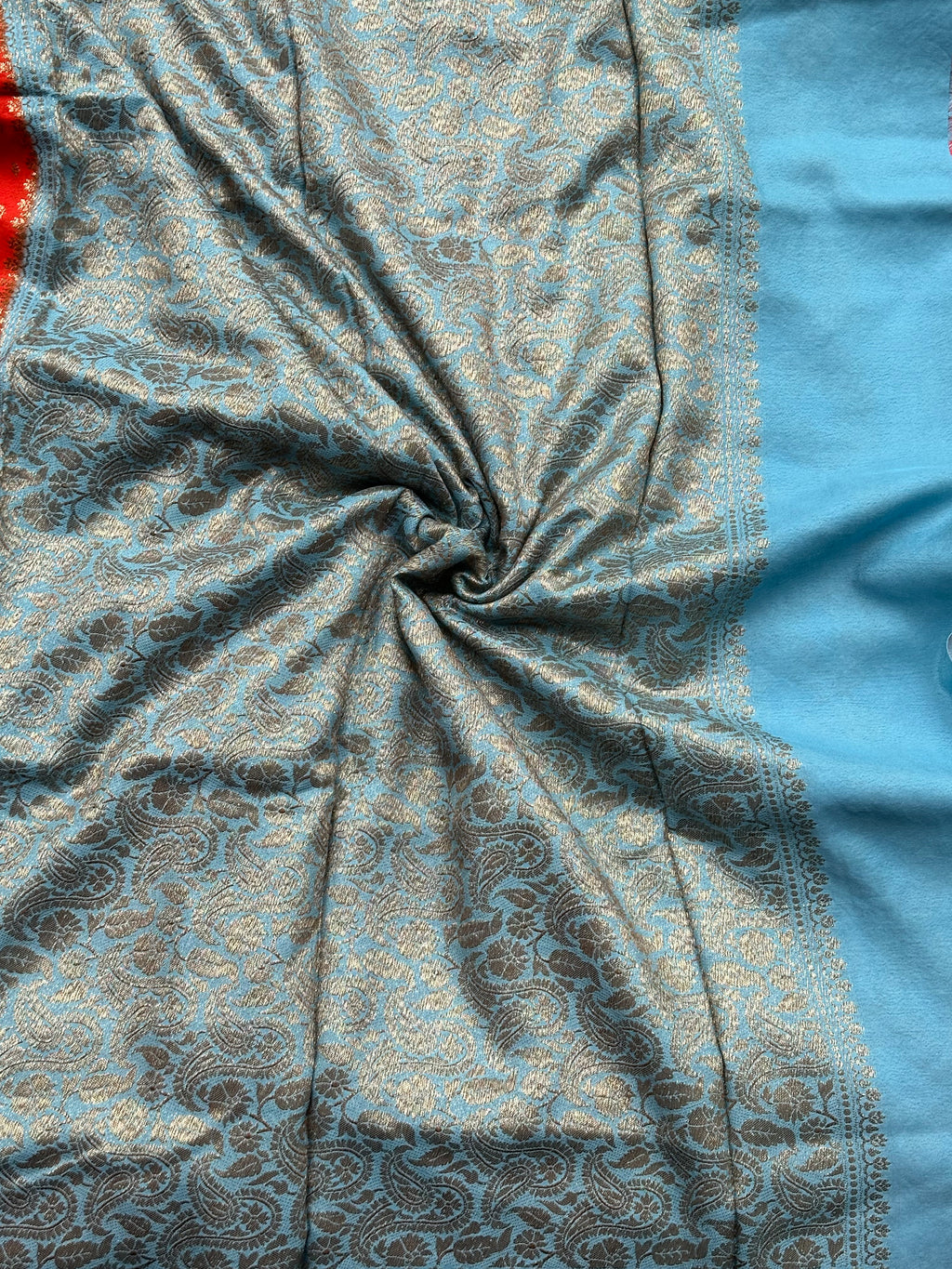 Orange with sea blue crepe chiffon Banarasi sarees