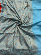 Orange with sea blue crepe chiffon Banarasi sarees