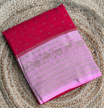 Red n light pink small butta benarasi crepe saree