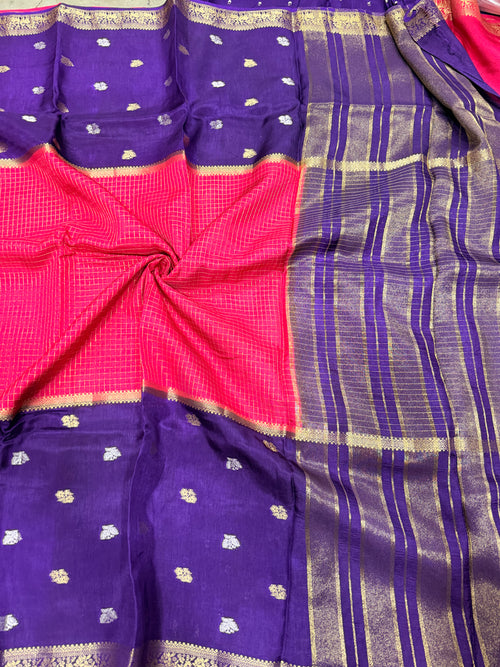 2D contrast border checks Dola crepe saree