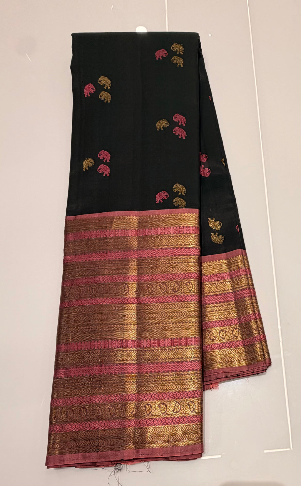 Bottle green with pink pure  Kanjeevaram saree
