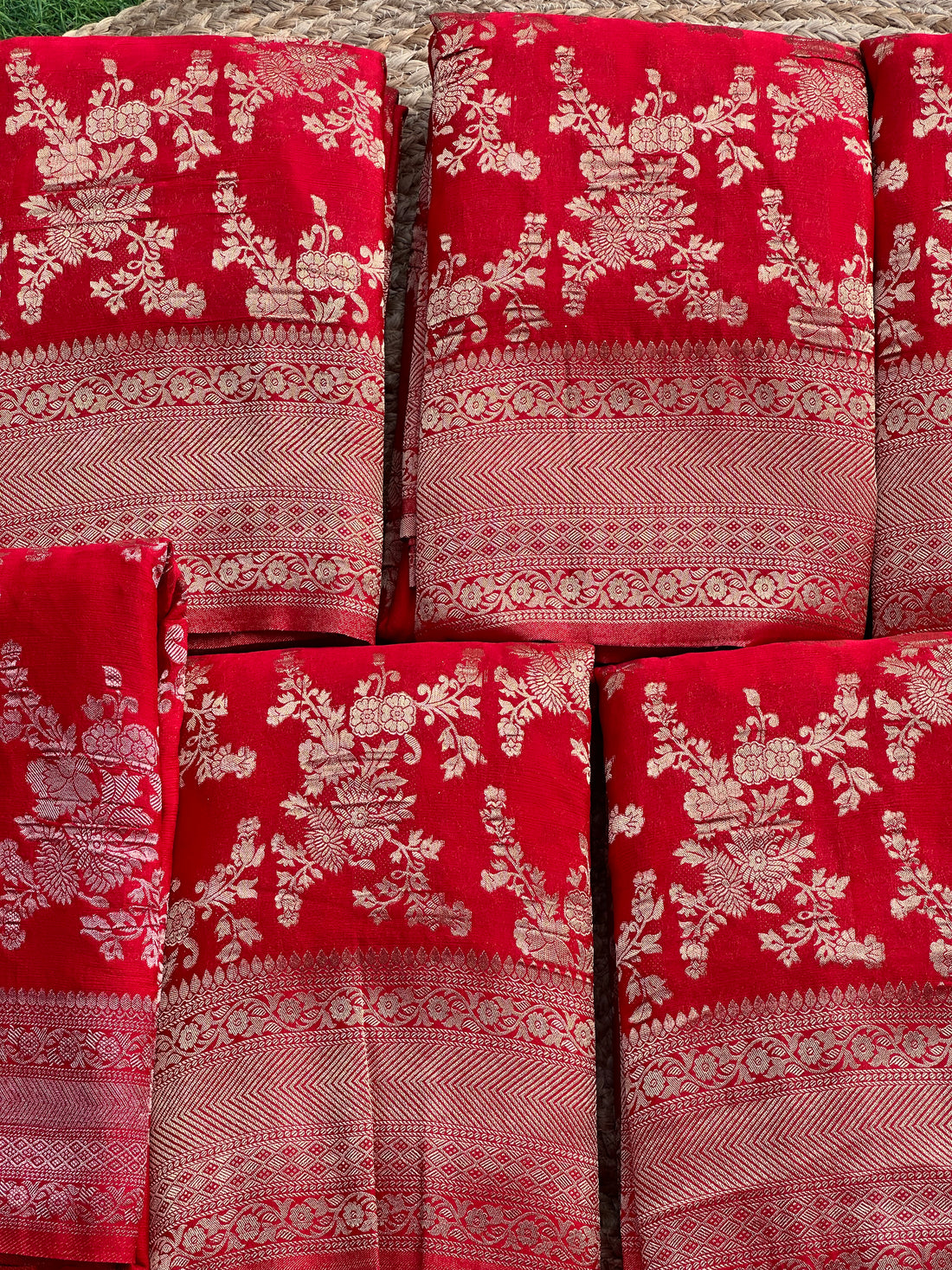 Hot red crushed georgette jaal pattern Saree