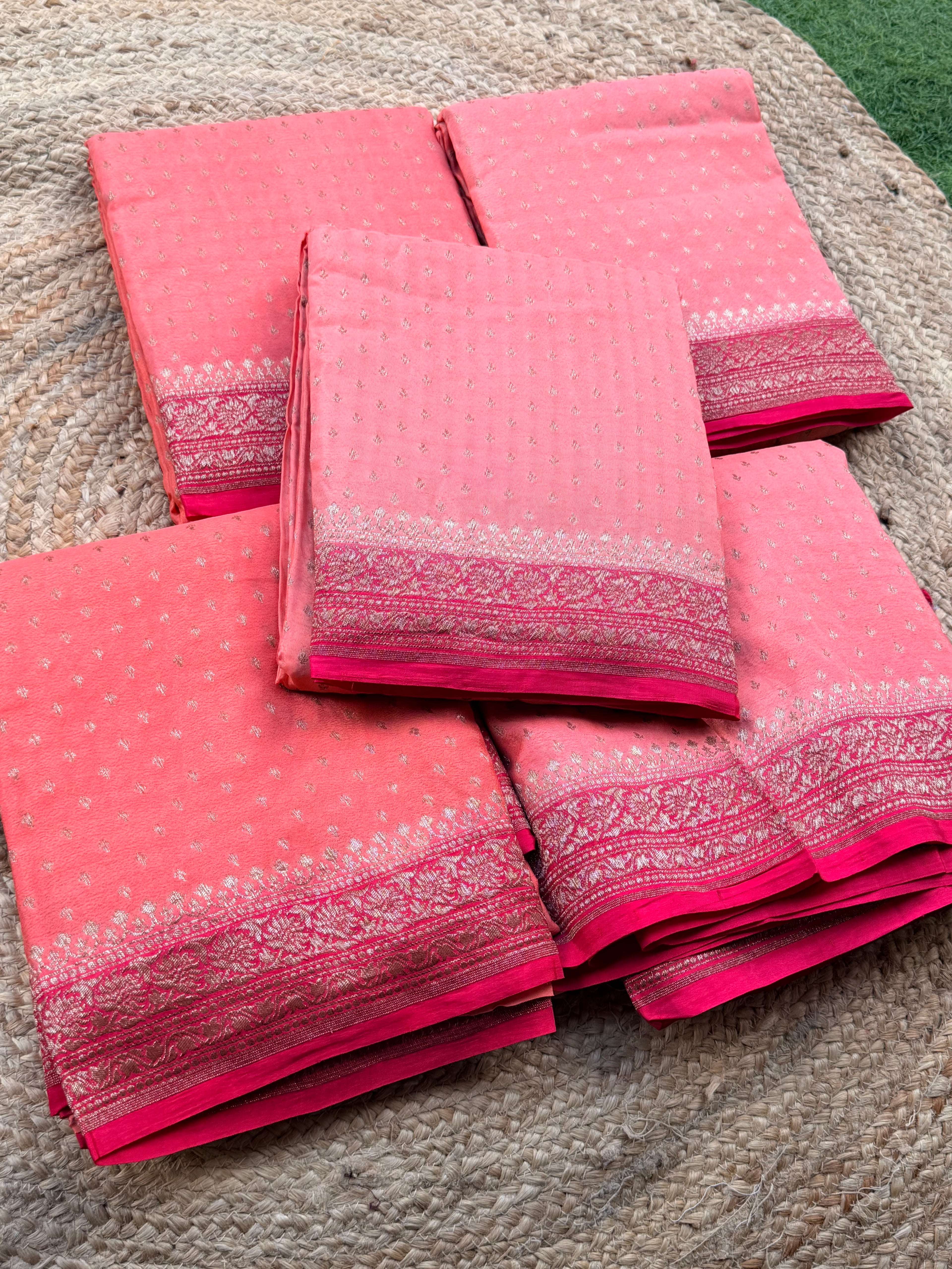 Banaras Pure crepe chiffon peach and pink