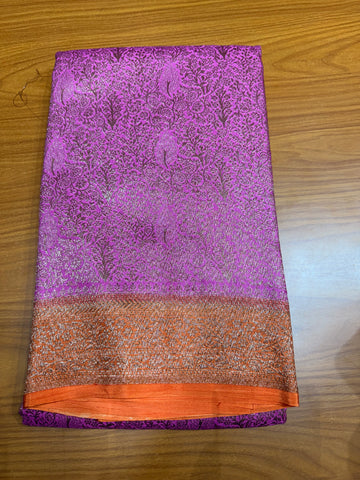 Rose pink with orange crepe chiffon Banaras sarees
