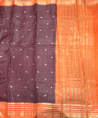 Brown contrast border checks Dola crepe saree