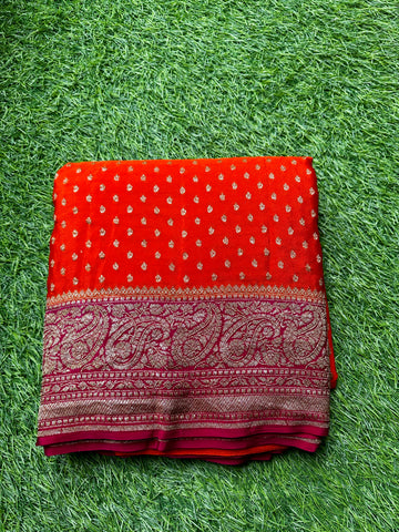 Pure crape silk. Orange with pink.