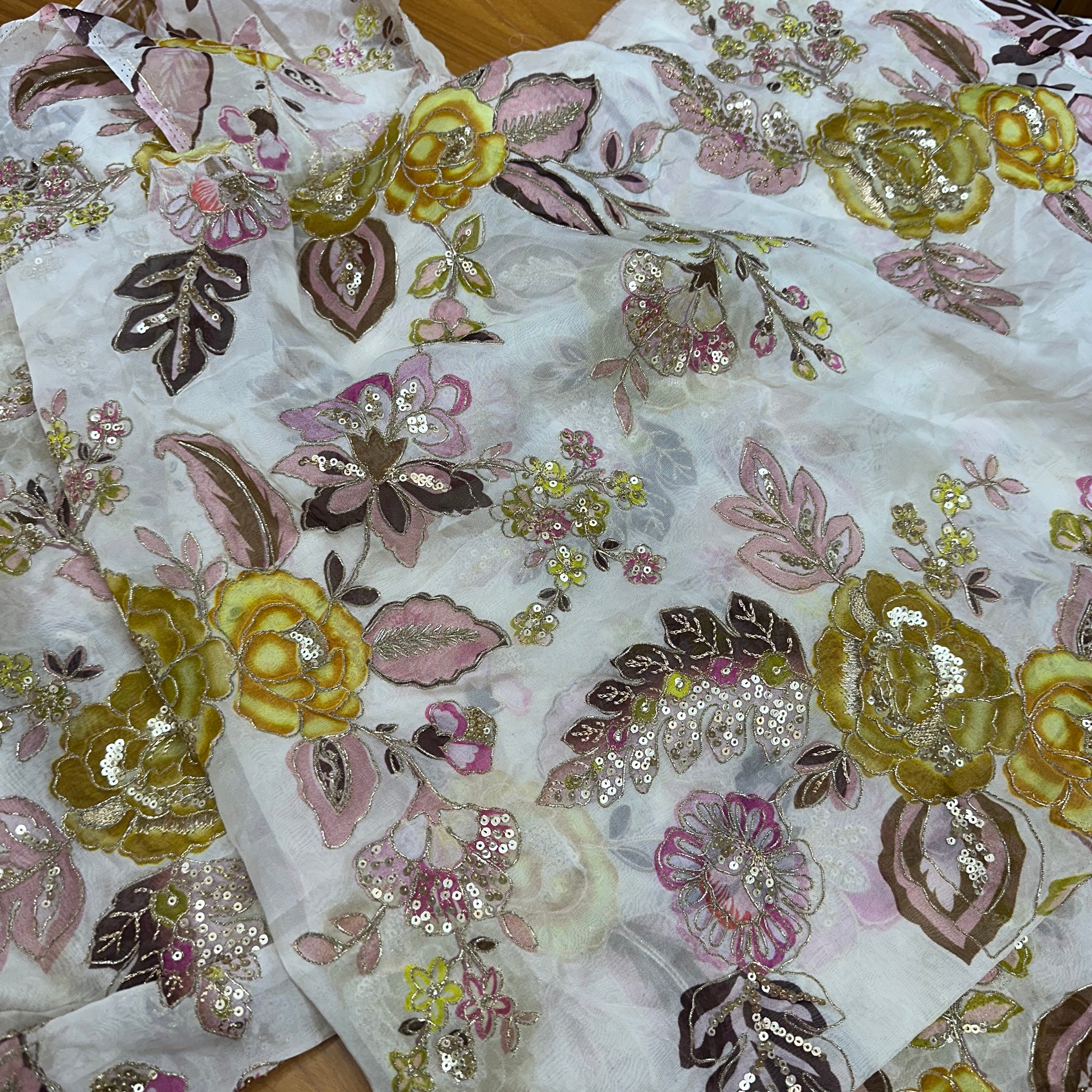 Half white sequins blouse material 1 mtr