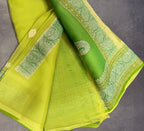 Pastel green 3D Banarasi pure khadi chiffon saree sliver zari saree