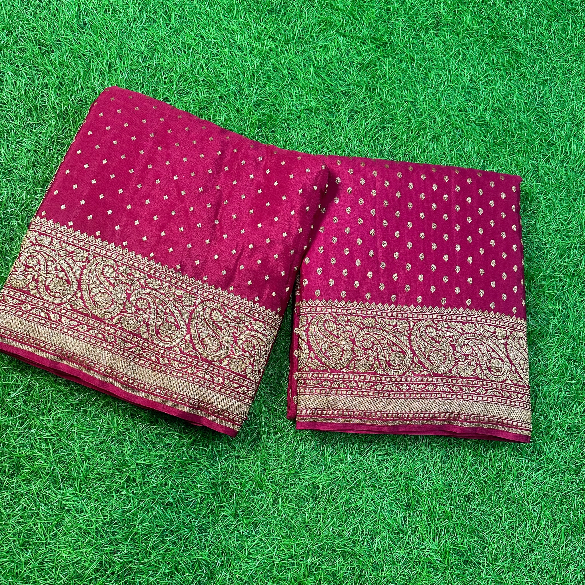 Rani pink pure crepe Banaras sarees.