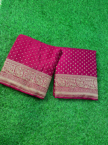 Rani pink pure crepe Banaras sarees.