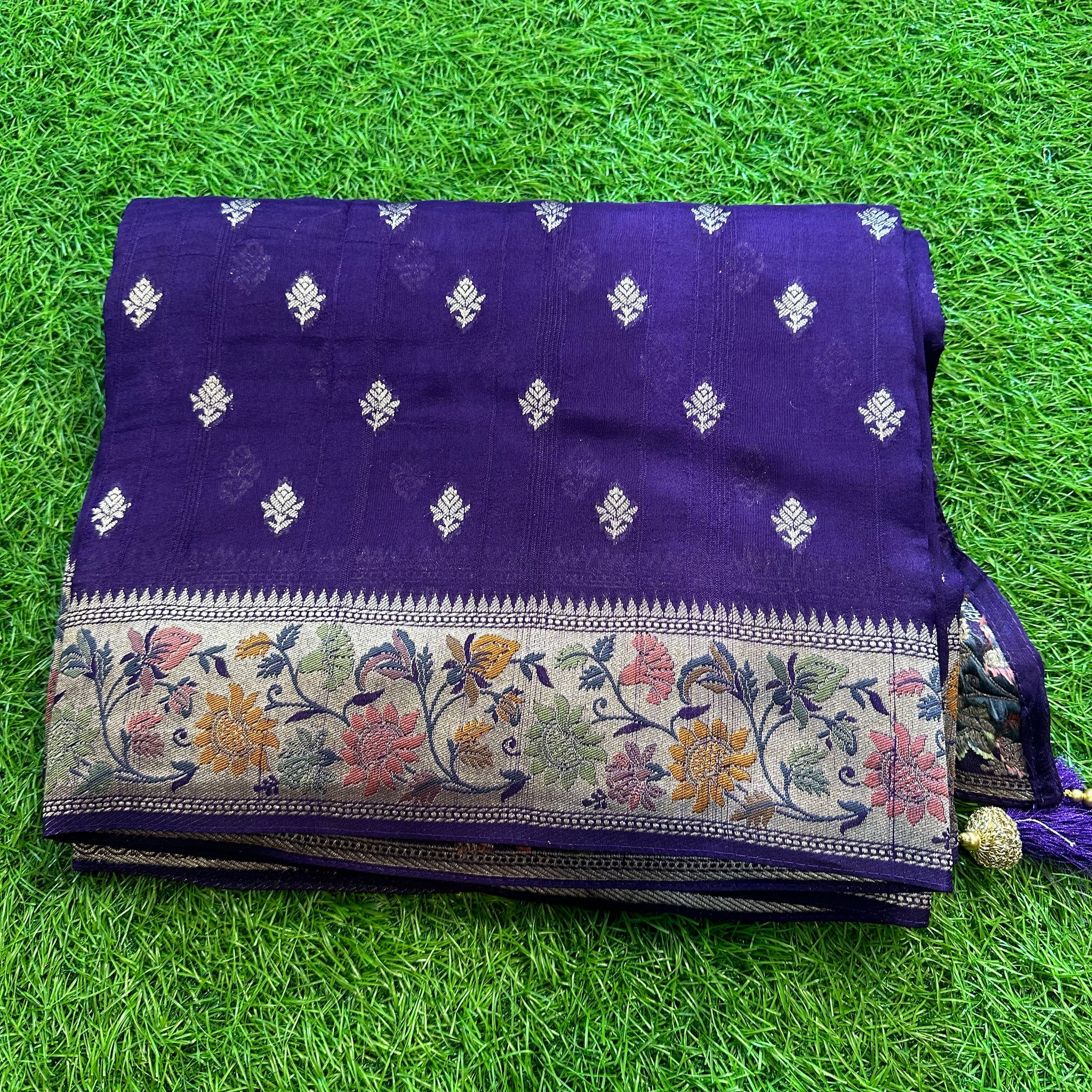 Purple pure moonga tusser with Paithani border.