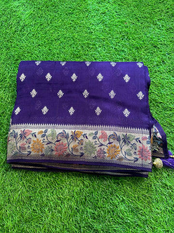 Purple pure moonga tusser with Paithani border.