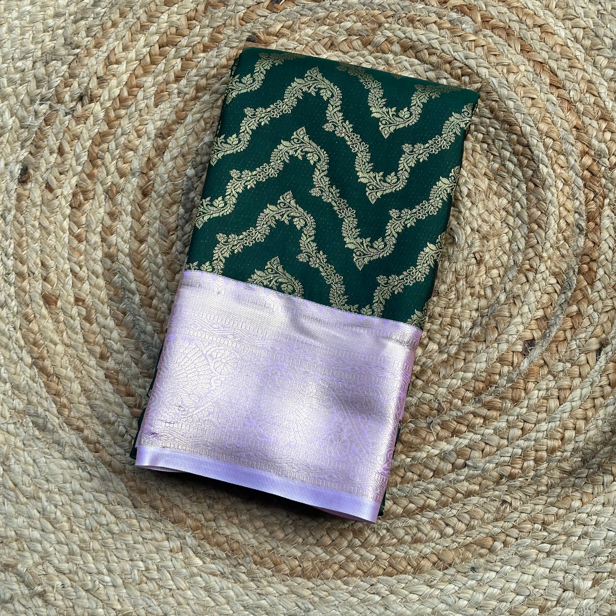 Green and lotus pink semi Kanchi