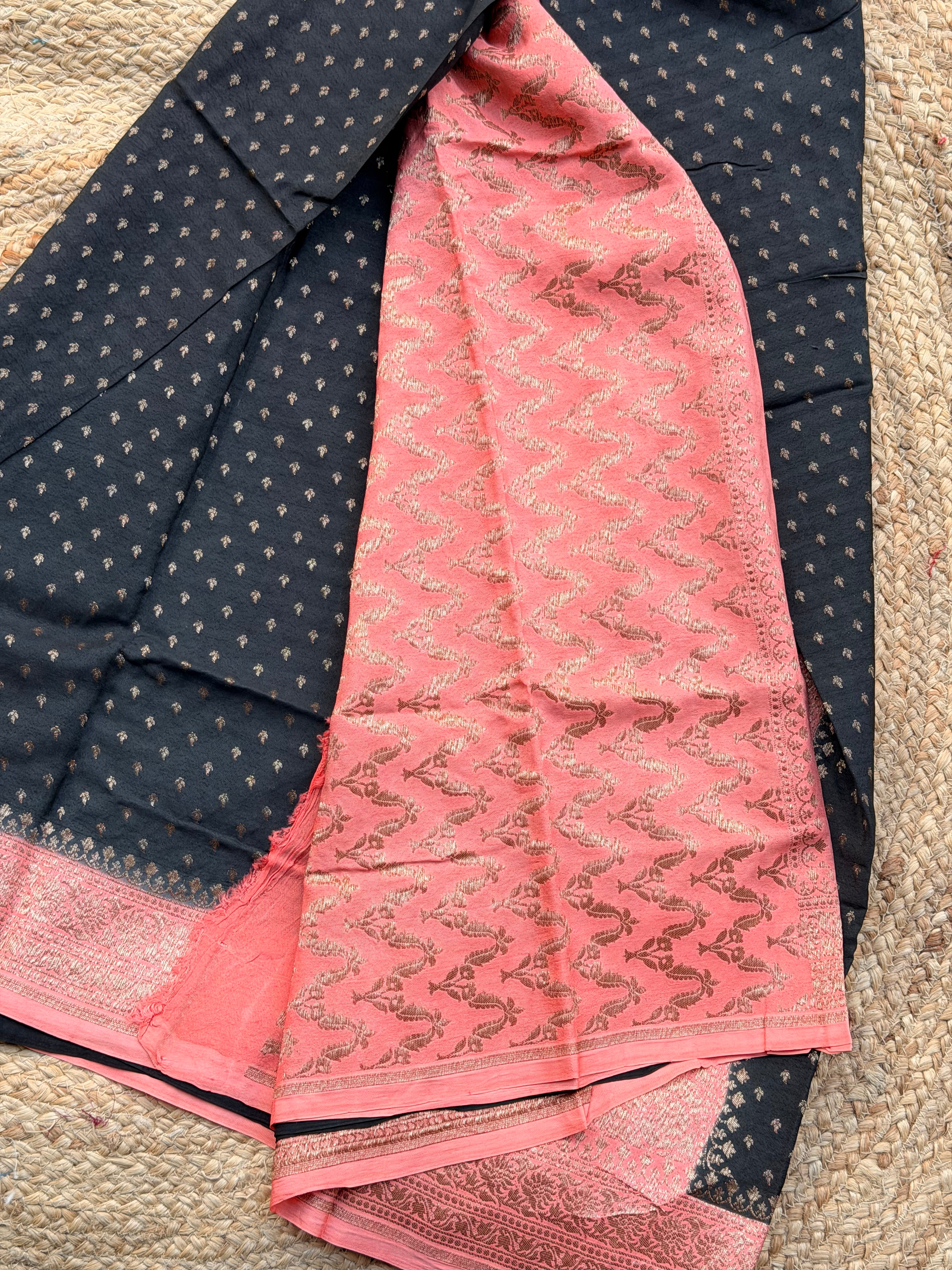 Pure crepe chiffon black and peach