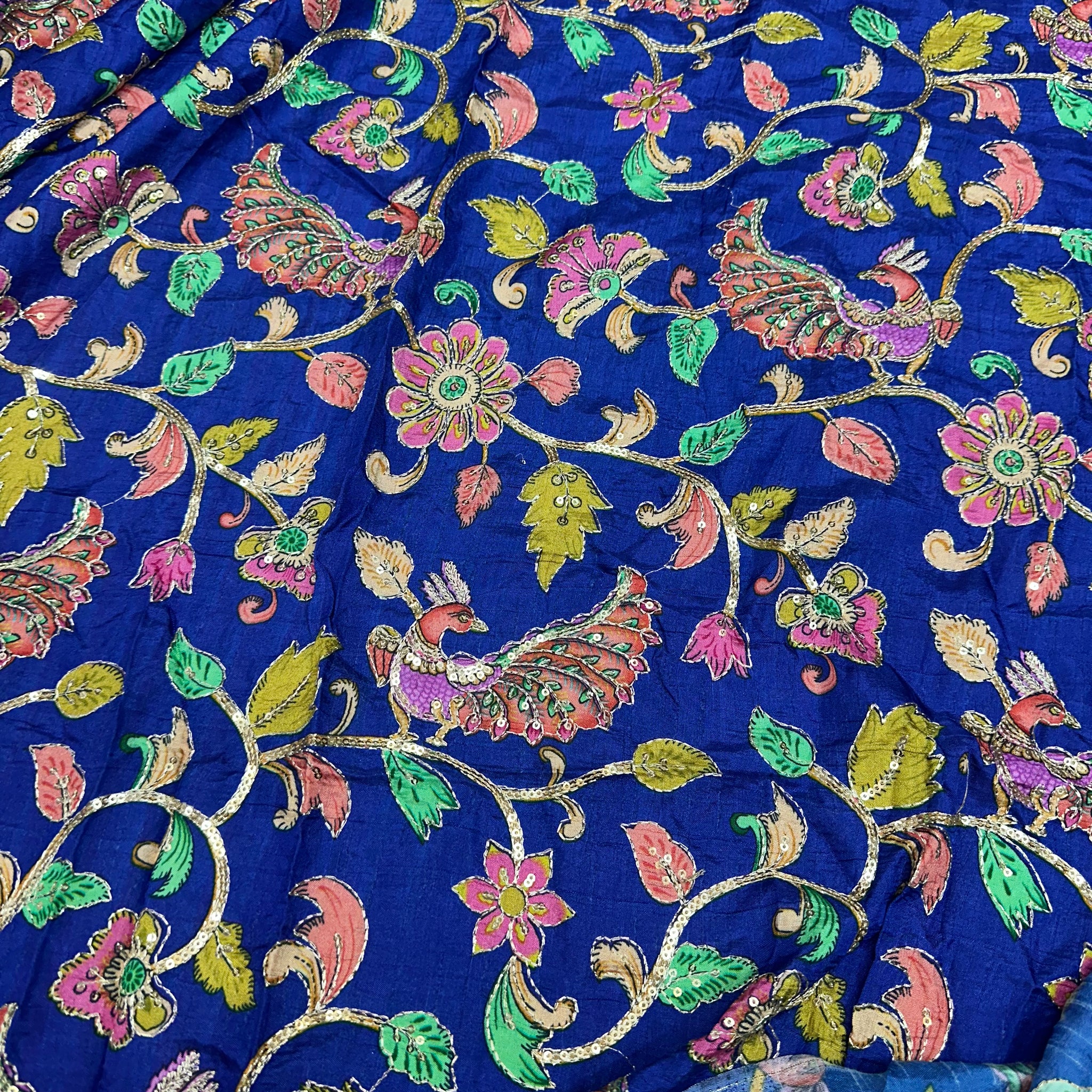 Deep blue Pure crepe kalamkari blouse material 1 mtr