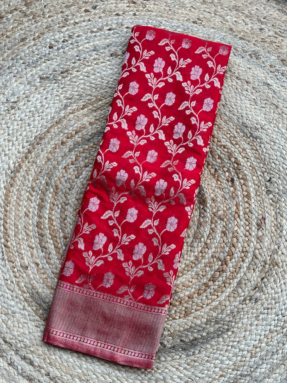 Hot Red designer georgette jaal pattern